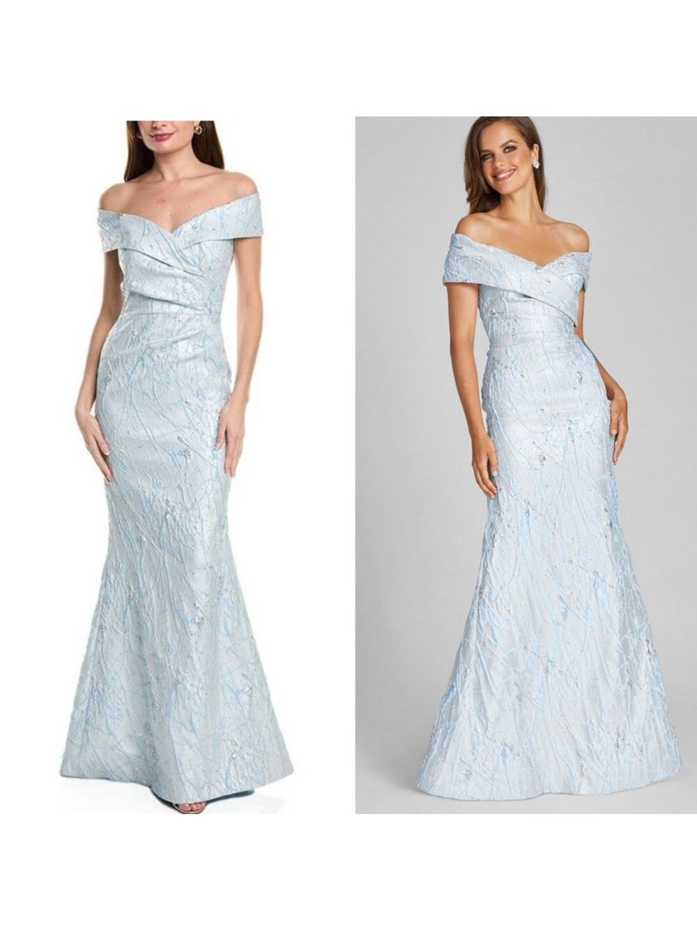 NWT NEW Rickie Freeman Teri Jon Light Blue Jacquard Evening Gown Size 16